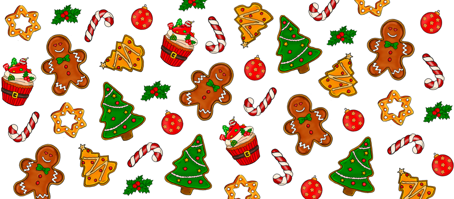 Gingerbread man, trees, candy canes