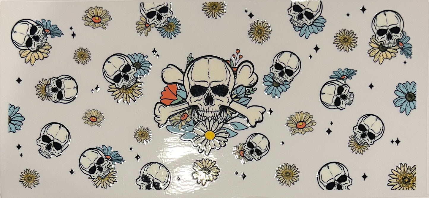 Skull, crossbone and flowers