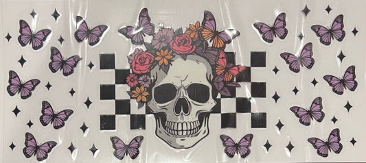 Checkered Skull and Butterflies