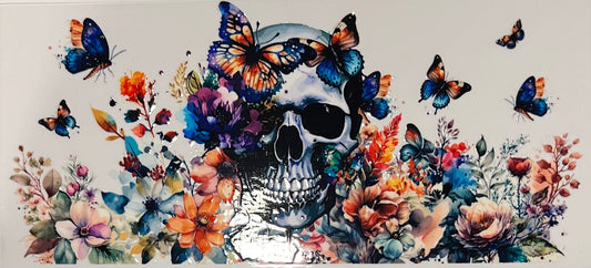 Skull, butterflies and flowers